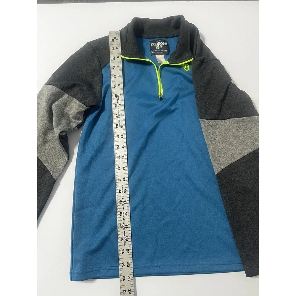 OshKosh Boys Blue Gray Colorblock Quarter Zip Pullover Active Shirt Size 12‎